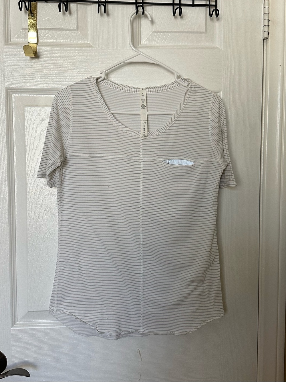 lululemon athletica White Striped Scoop Neck Short Sleeve Top